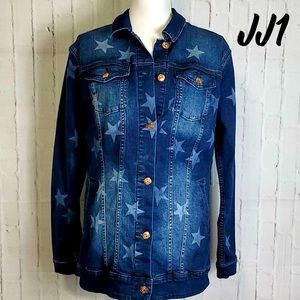 LuLaRoe Jaxon Star Rose Gold Button Jean Jacket
